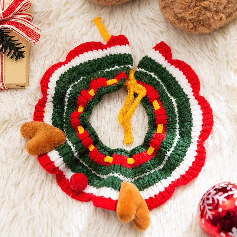 

Dog Collar Christmas Snowman Knitted Cat Bib Scarf Handmade Knitted Holiday Dress Up Clothing Saliva Towel L (recommended weight within 10kg)