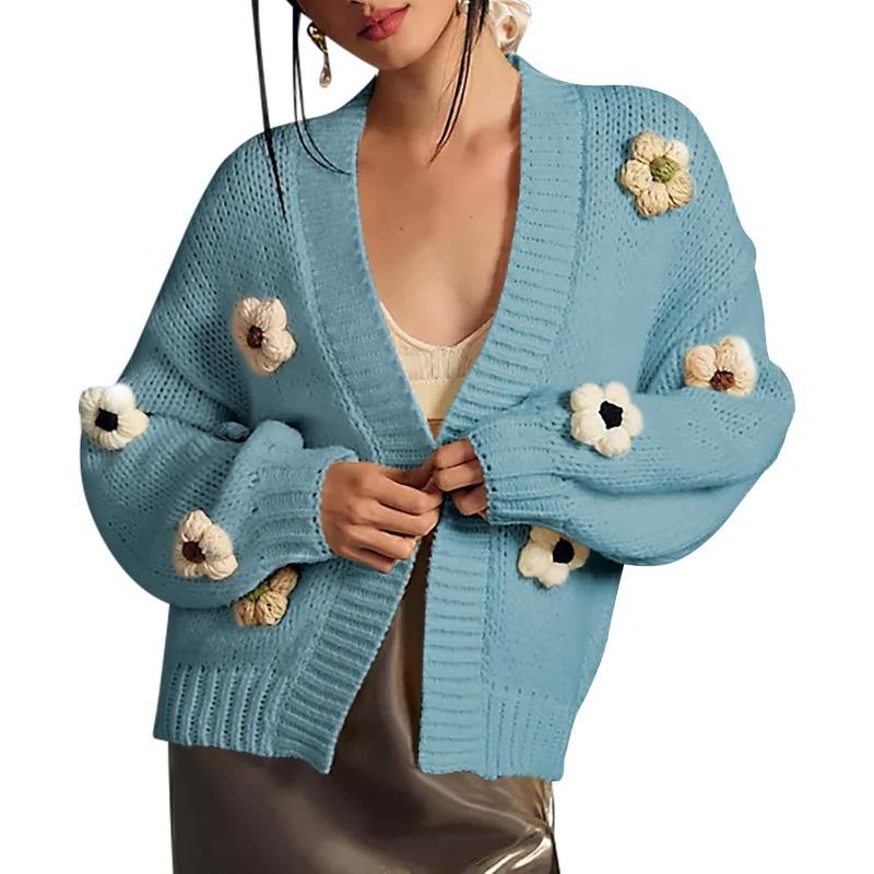 JKASHDK Women's Fashion Casual Flower Pattern Print Fall Winter Long Sleeve V-Neck Sweaters