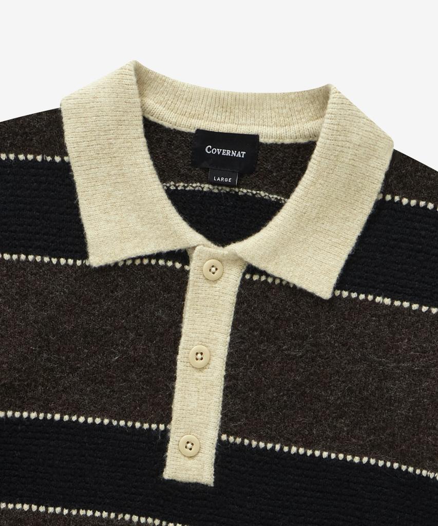 COVERNAT Striped Collar Knit Brown