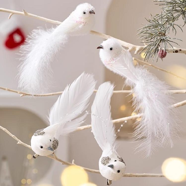 Snowy Feathered Bird Pair Christmas Craft Decorations For Wreaths Tree Home Decoration Premium Plastic Materials Gift For Bird Lover