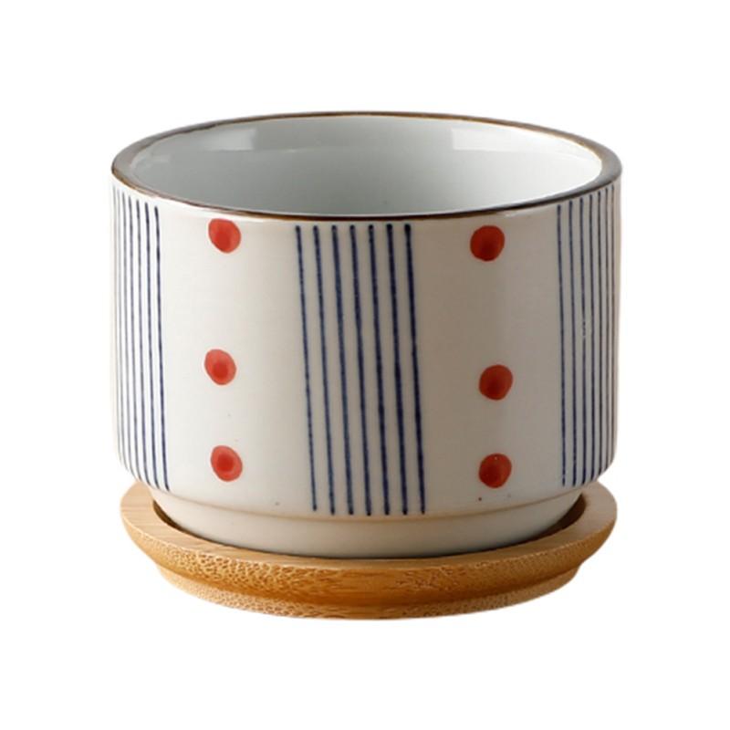 Vaso de cerâmica com bandeja de bambu estilo japonês suculenta planta vaso de flores bonsai plantador decoração de jardim cactos plantas plantadores