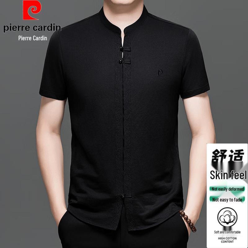 Pierre Cardin Men s Ice Silk Blend Short-Sleeve Chinese Style Shirt L чёрный