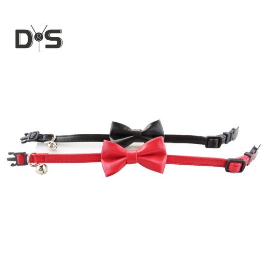 Cat Collar Adjustable Faux Leather Bowtie Pet Collar for Kitten Cats And Puppy Graduation Wedding Birthday Pet Party Collar with Copper Bell