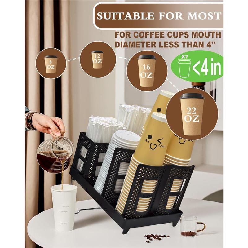 Unbreakable 2-In-1 Coffee Cup Holder Organizer Paper Cup And Lid Holder With Straw Storage Adjustable Design