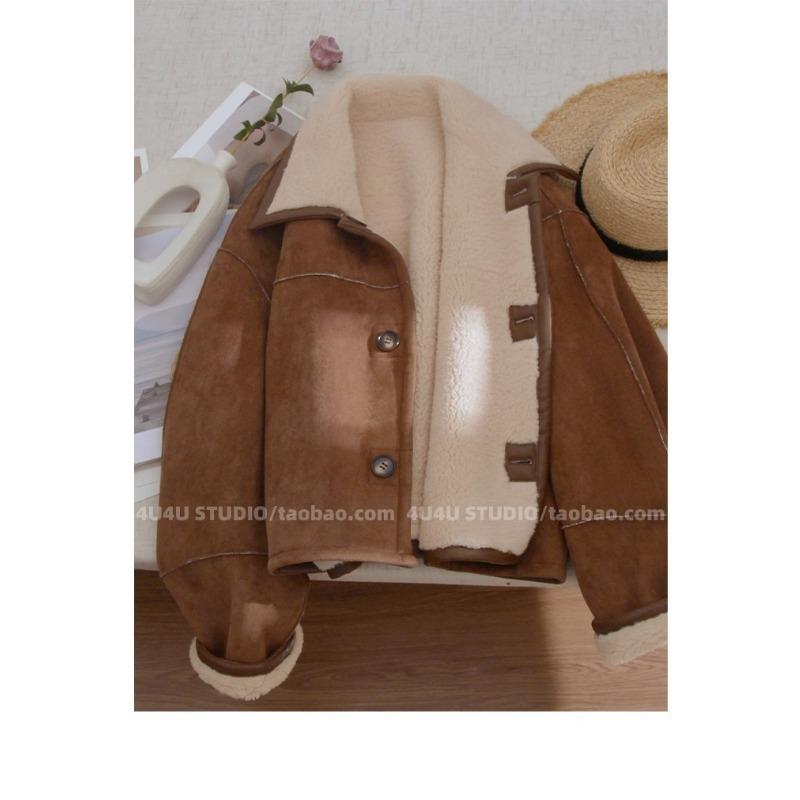 New Reversible Brown Imitation Suede Jacket for Women Winter Popular Lamb Wool Top