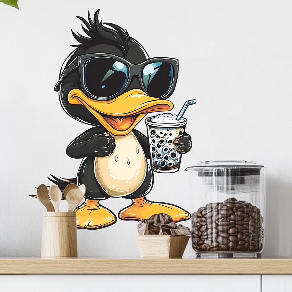 Coole Schwarze Ente mit Sonnenbrille Wandaufkleber, Niedlich Abnehmbar Selbstklebend für Kinderzimmer & Wohnzimmer Dekoration