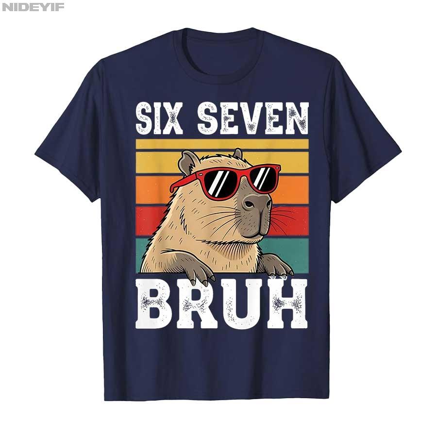 

Six Seven Bruh Meme Funny Capybara Tshirt for Unisex Women Cotton T Shirts Short Sleeve 4XL