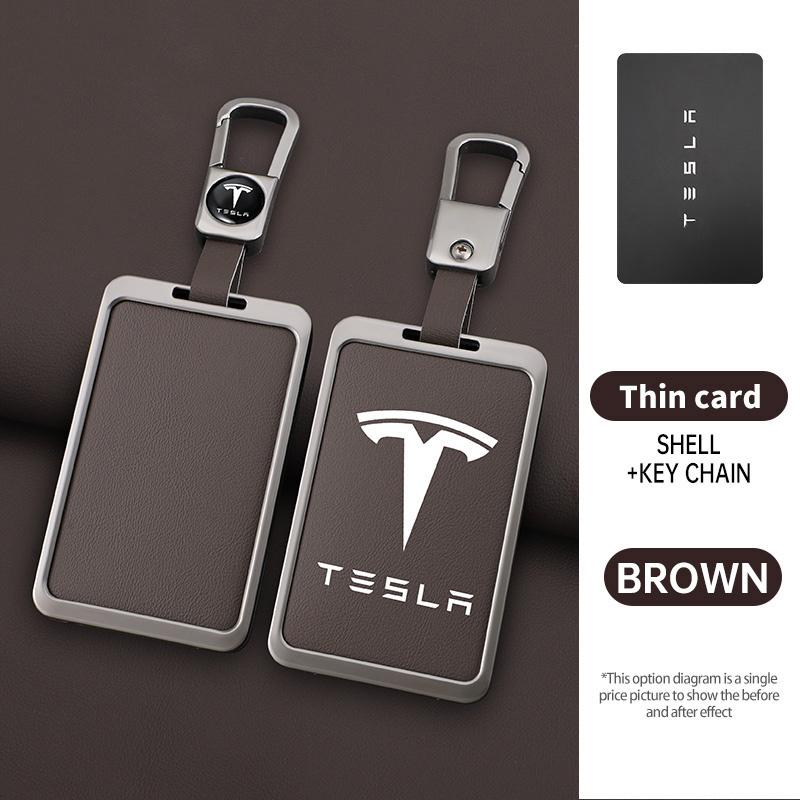 Leather Car Smart Remote NFC Card Key Cover Case Holder Shell Bag for Tesla Model 3 Model Y Protector Auto Keychain Accessories
