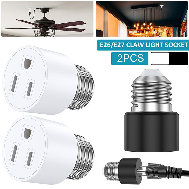 2Pcs E26/E27/B22 3Prong Light Socket Outlet Adapter Plug Light Socket To Plug Adapter Bulb Base Adapter 1250W Heat-Resistant