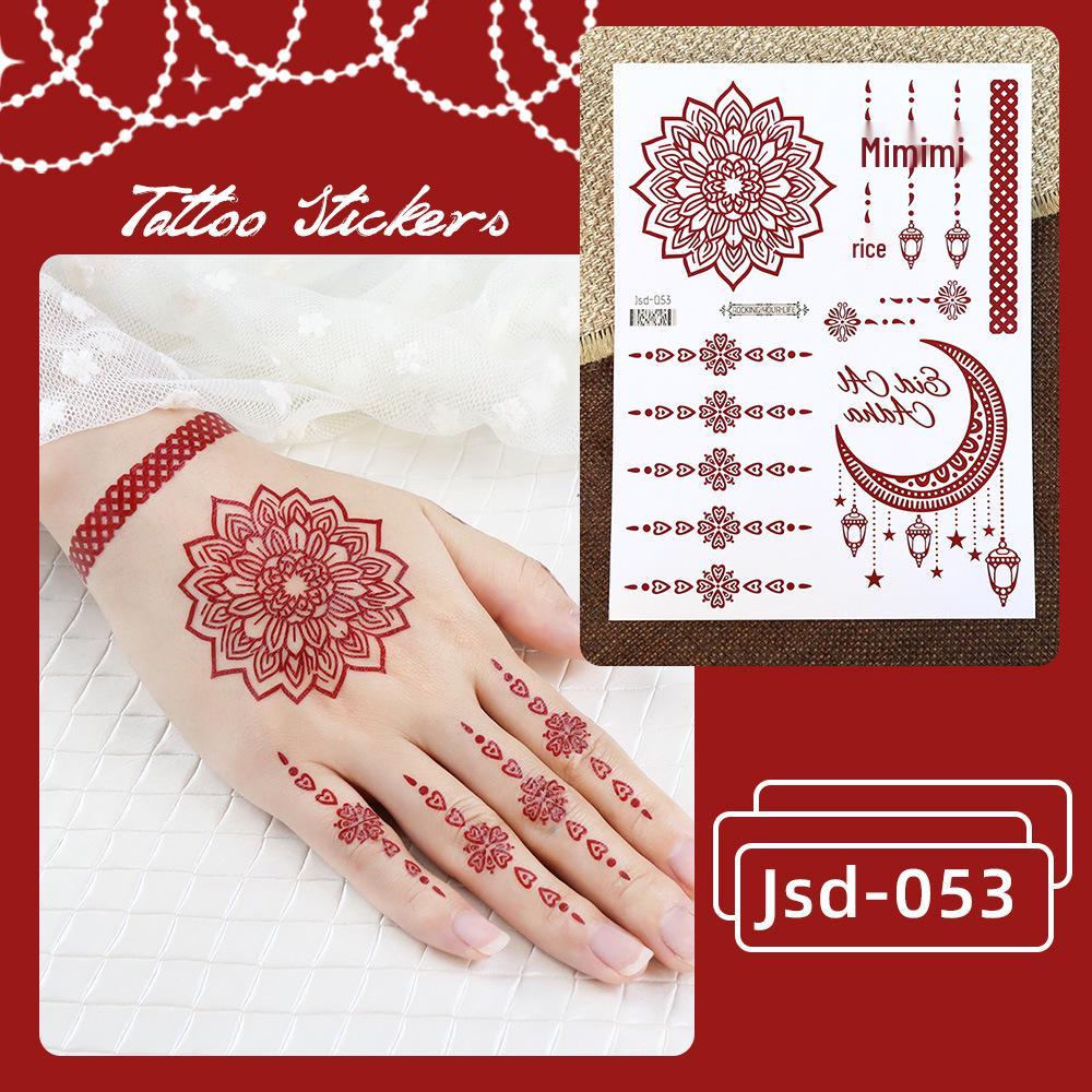 Whitening Red Henna Lace Mandala Flower Waterproof Temporary Tattoo Stickers for Women