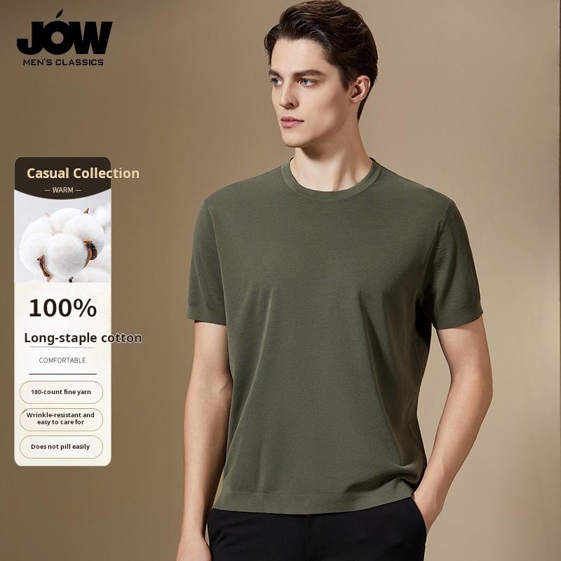 [180 Count Pure Cotton] Jovo Light Luxury Round Neck Short Sleeved T-shirt Men's Four Season Casual Versatile Base Shirt