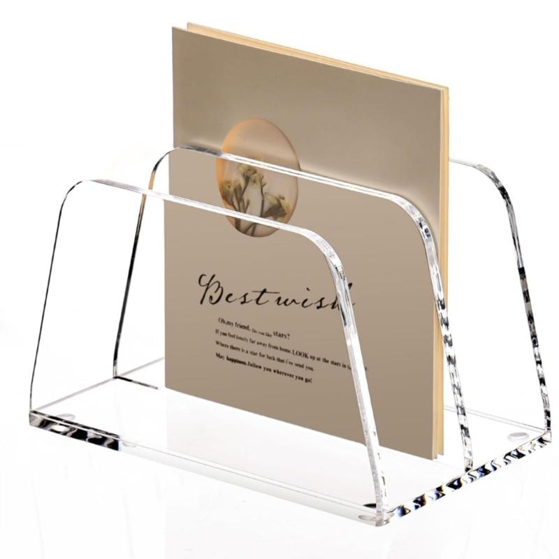 Transparency 2 Tiers Desktop File Holder With Multifunctional Paper Storage Compartments Office Supplies Rack