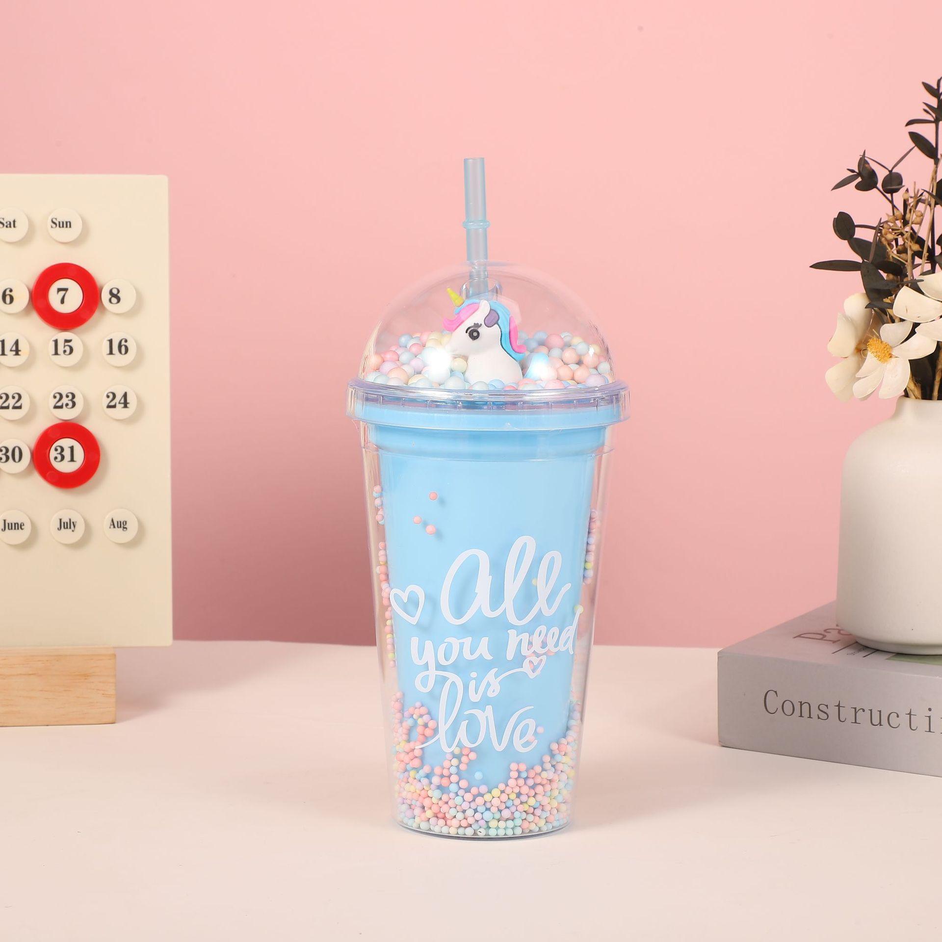 

Летняя новая студенческая герметичная двухслойная соломенная пластиковая чашка для воды, креативная портативная портативная чашка, чашка с рисунком Радуги Пони 450ml