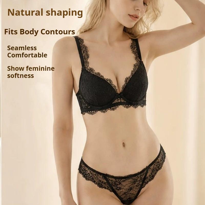 Set Reggiseno Push-Up Sexy in Pizzo Europeo, Set Lingerie a Coppa Sottile Sopra e Spessa Sotto, Raccoglie il Grasso Laterale e Solleva il Seno per Donne con Seno Piccolo