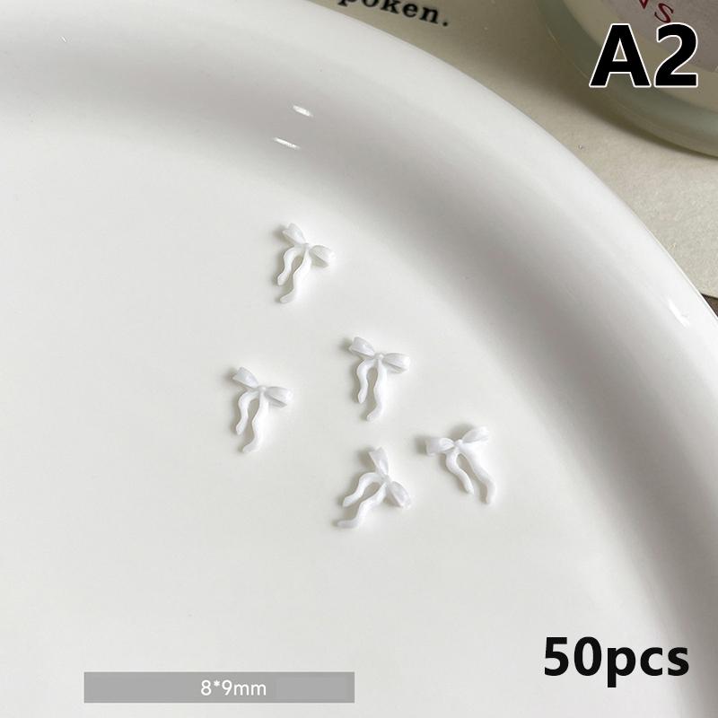 50Pcs Waved Ribbon Bows Nail Art Decorations Solid Color Bowknots Resin Nail Art Decorations For Diy Hairpin Nails Parts