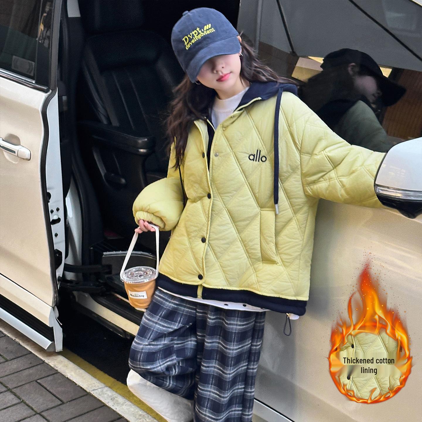 

Girls 2025 Autumn/Winter Reversible Cotton Coat – Thick, Padded Jacket for Kids. 130 cm жёлтый