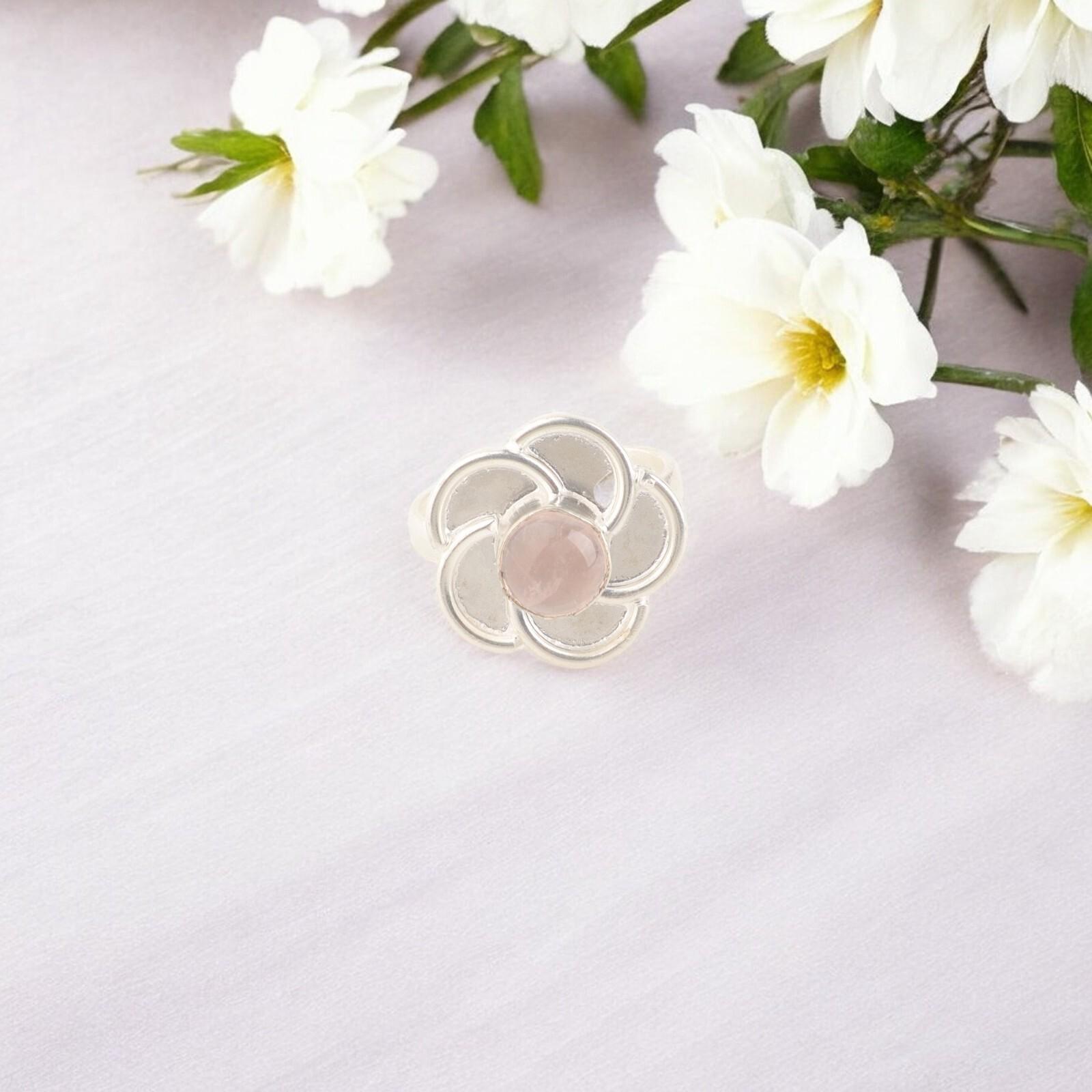 

Rose Quartz Gemstone Ring 925 Sterling Silver Handmade Jewelry For Engagement RR-51-31 13