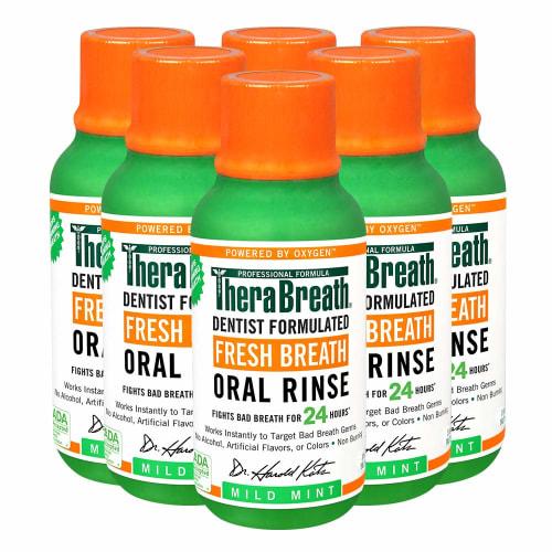TheraBreath Fresh Breath Oral Rinse, Mild Mint, 3 Ounce Bottle, Pack of 6