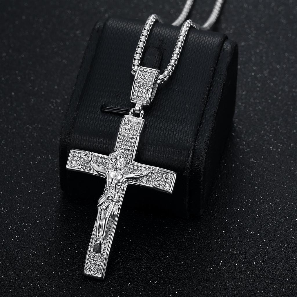 European and American Jewelry Full Diamond Cross Pendant Necklace  Men's Fashion Personalized Jewelry Accessories