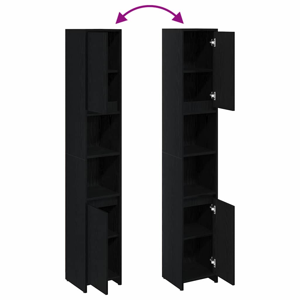 Bathroom Cabinet Black Oak Effect 30 x 30 x 183.5 cm