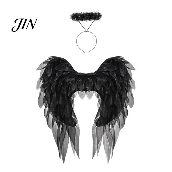 Outdoor Cosplay Wings Angel Feather Wing for Women Girls, Soft Organza Costume Accessory Halloween with Headband Photo Booth, Party, Stage Show