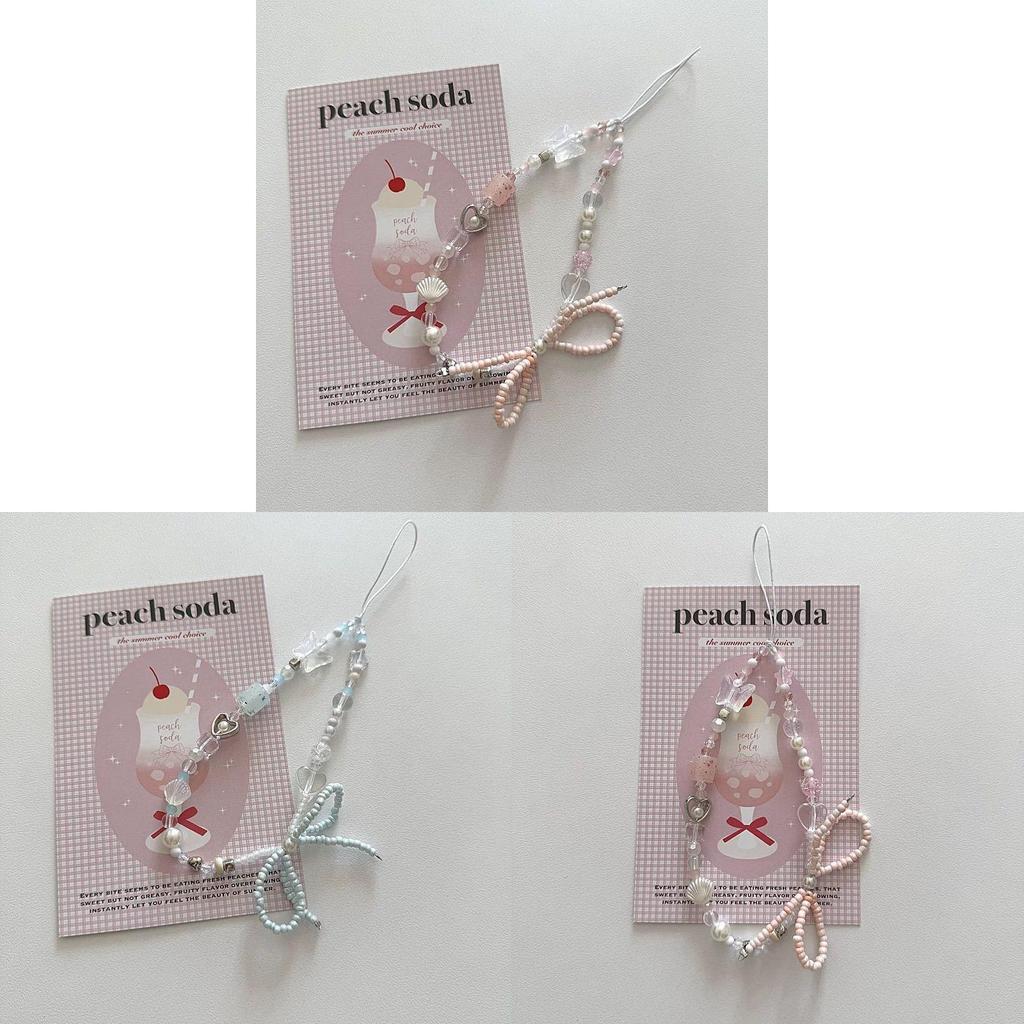 Style Korean Design Pink Blue Girl Bow Heart Phone Lanyard With Pvc Material For Girls And Women