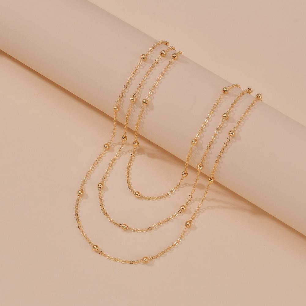 Minimalist, Gold Bead Multi-layer Chain Metal Adjustable Ladies Personality Stacked Necklace