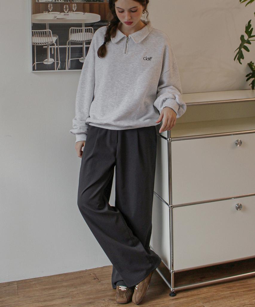 Keullaepeu Basic Pintuck Banding Slacks_Charcoal
