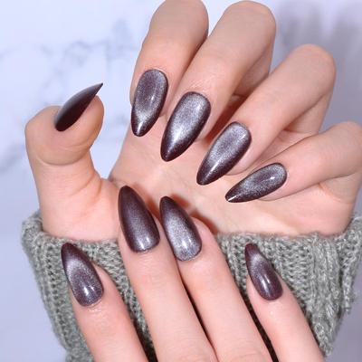 Stylové nalepovací nehty kočičí oko: Středně krátký mandlový tvar slzy, sada 30 kusů, jednoduché luxusní nail art.