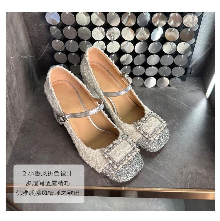 

Лето 2025 новые туфли-лодочки на толстом каблуке в стиле Сяосянфэн, с открытым вырезом, в универсальной цветовой гамме, с высоким темпераментом, с квадратной пряжкой, на высоком каблуке, Мэри Джейн 34