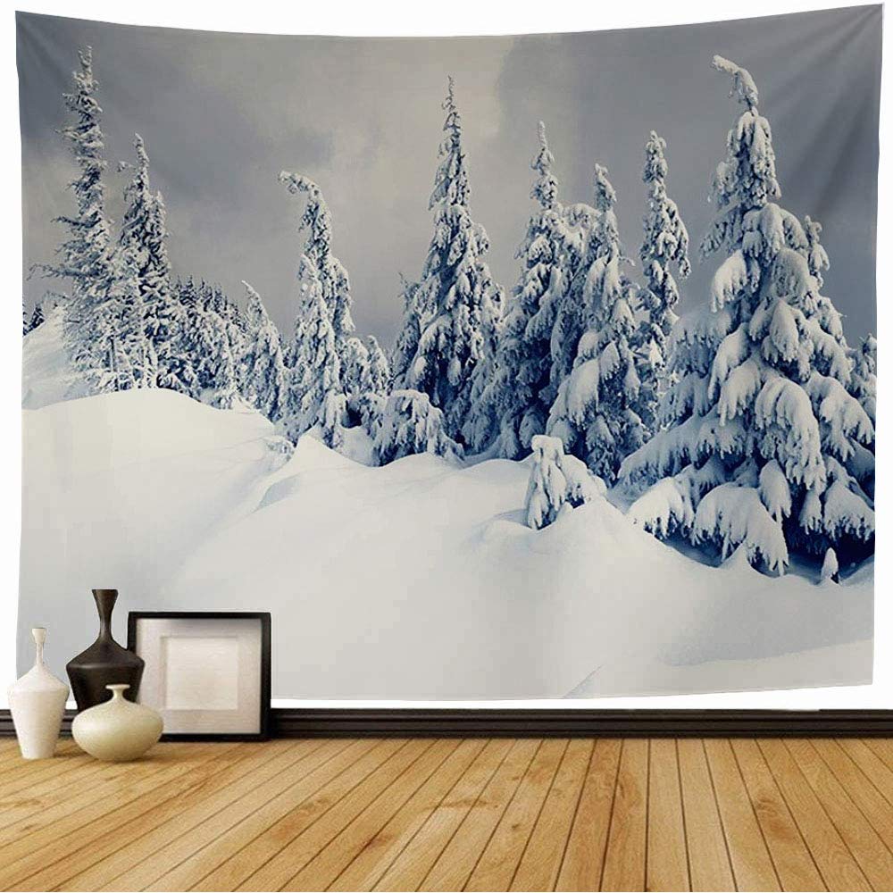 Zima Biały Śnieg Góra Las Wzór Druku Gobelin Dom Sypialnia Salon Akademik Dekoracja Ścienna Tło Tkanina Gobelin
