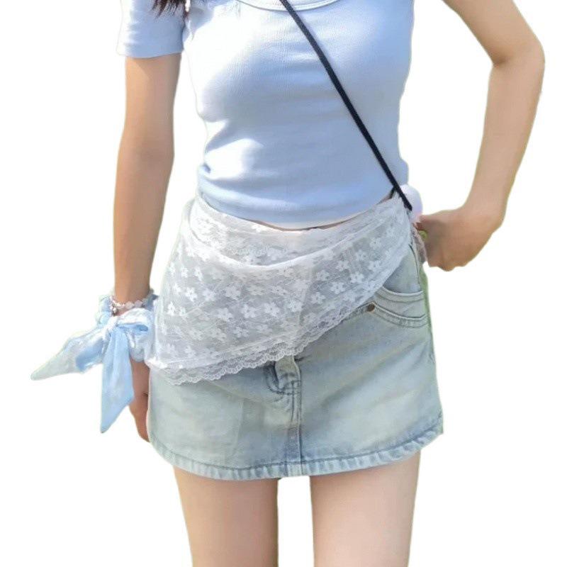 Korean Style Summer Lace Triangle Scarf with Pastoral Mori Waistband for Girls - Literary Outing Accessory
