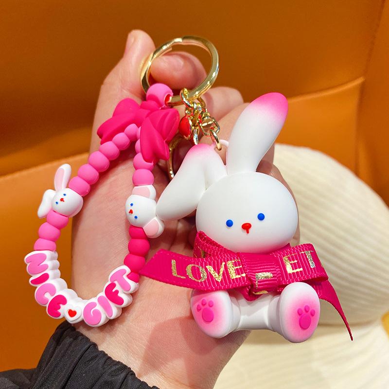 Peach Gift Season Bear Keychain Pink Girl Heart Exquisite Bag Pendant Cartoon Cute Rabbit Key Ring