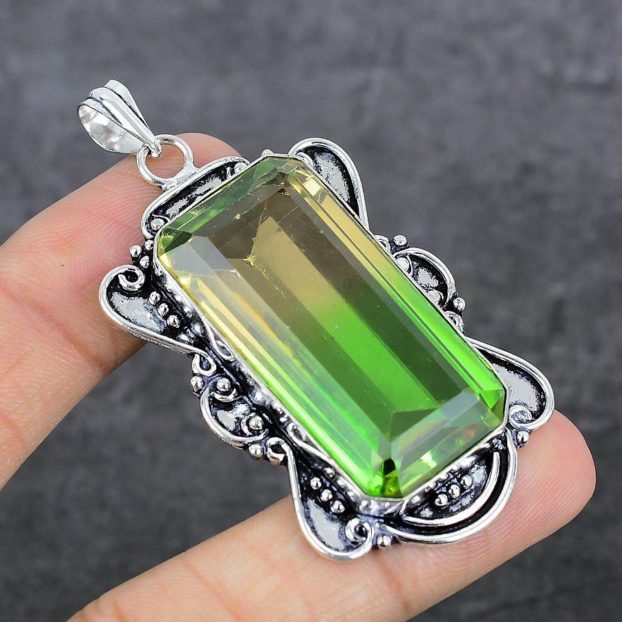 Zweifarbiger Turmalin Edelstein 925 Sterlingsilber Schmuck Anhänger 2,60"