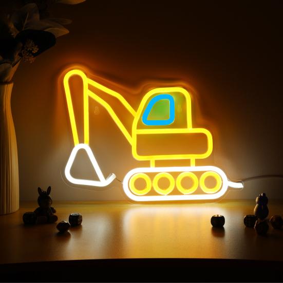 Neon Sign Construction Excavator Vehicles LED Neon Light USB Powered Wall Decor
