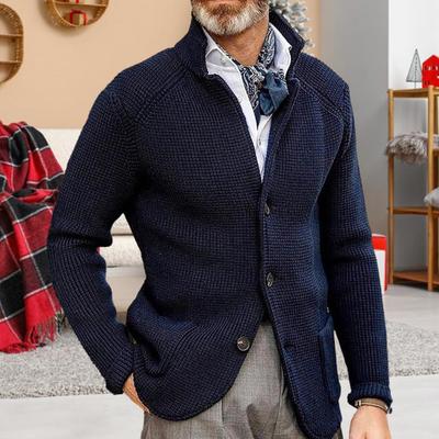 Herren Strickmantel Revers Langarm Locker Geschnitten Strickjacke mit Taschen Weiche Textur Lässig Einfarbig Strickware