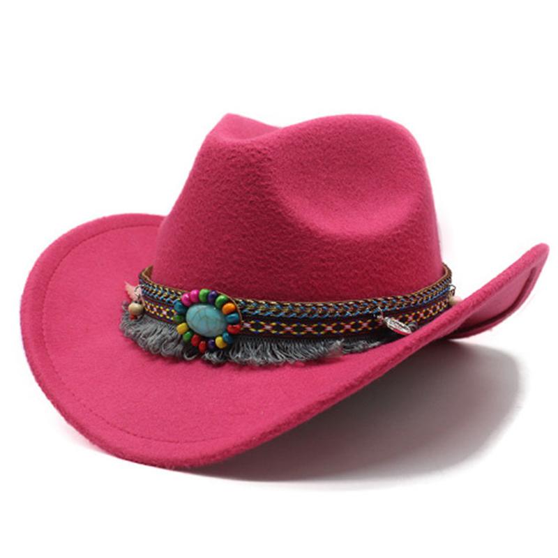 New Fashion Western Cowboy Hat Wool Tassel Belt Sombrero Cap Men Women Cowgirl Solid Color Jazz Elegant Lady Hollow Design Hats
