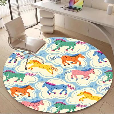 1pc Horse Cloud Office Round Area Rug, Under Office Chairs Bedroom Living Room Home Decor, Room Deco