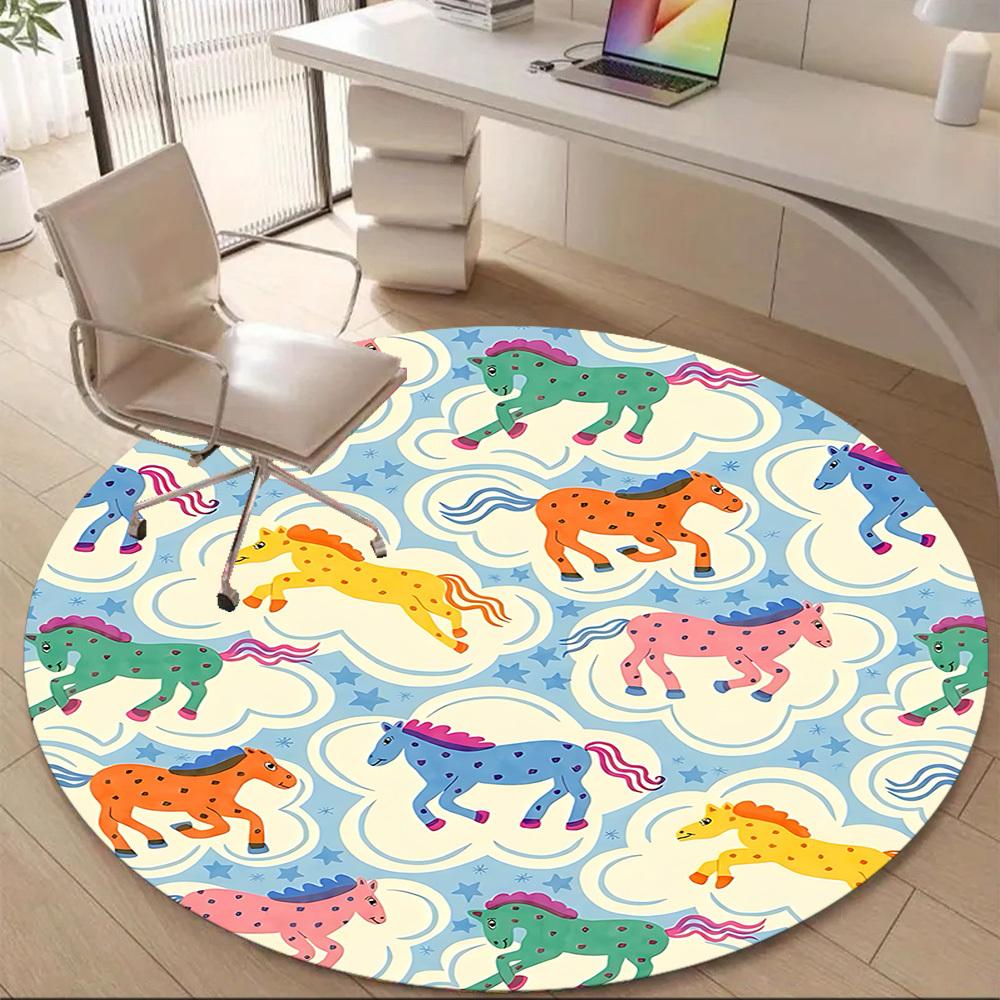 1pc Horse Cloud Office Round Area Rug, Under Office Chairs Bedroom Living Room Home Decor, Room Deco