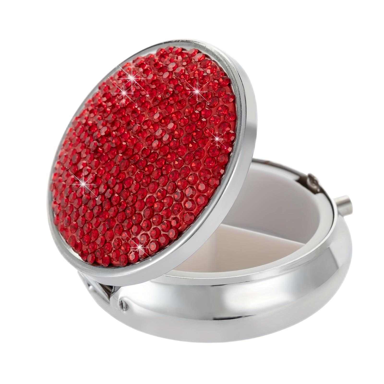 

Portable Sparkling Travel Pill Organizer with Mirror and Small Medicine Box - Convenient Pill Case Holder with Benefits красный