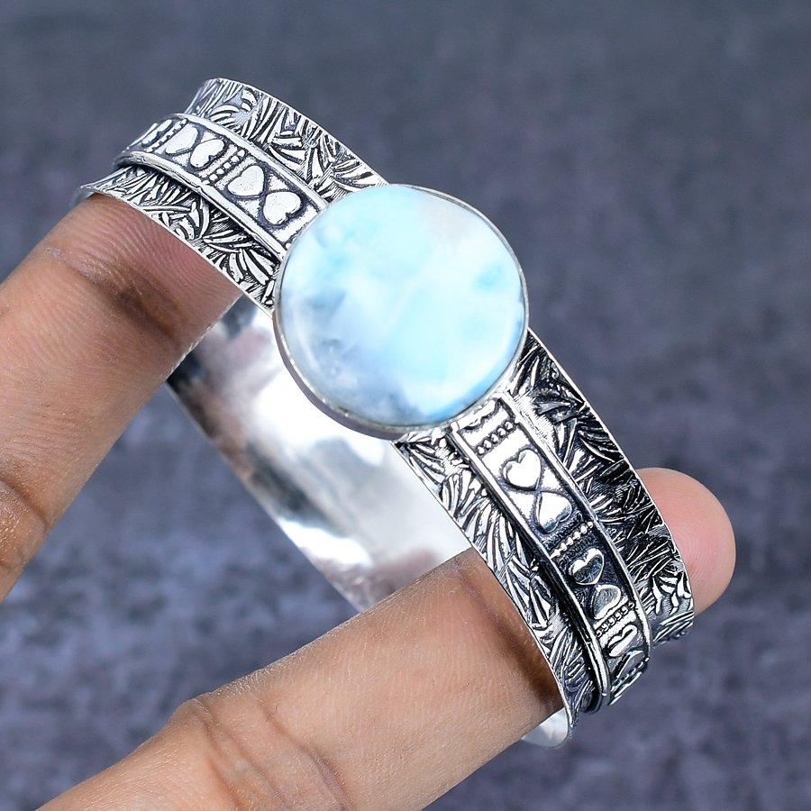 Republic Larimar Gemstone Handmade 925 Sterling Silver Cuff Bangle 7.5" V3T65