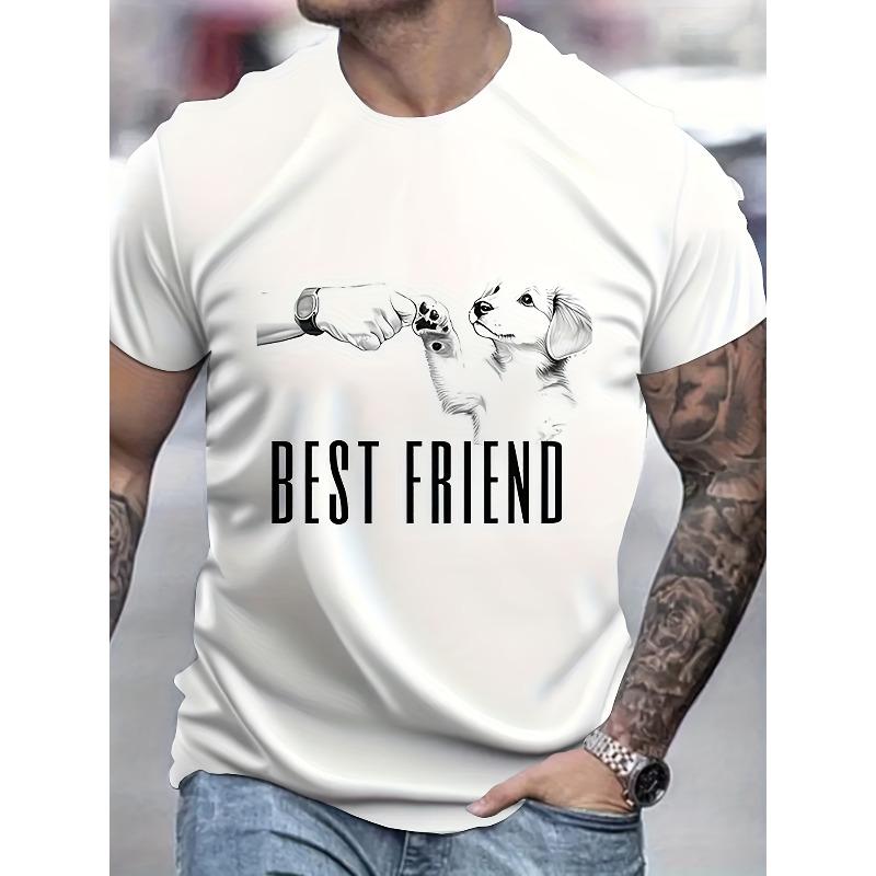 

European Size Men S T-Shirt Featuring a Dog And Fist Design with The Words Best Friend Printed on It, a Casual And Stylish Top for Summer Daily Wear S белый