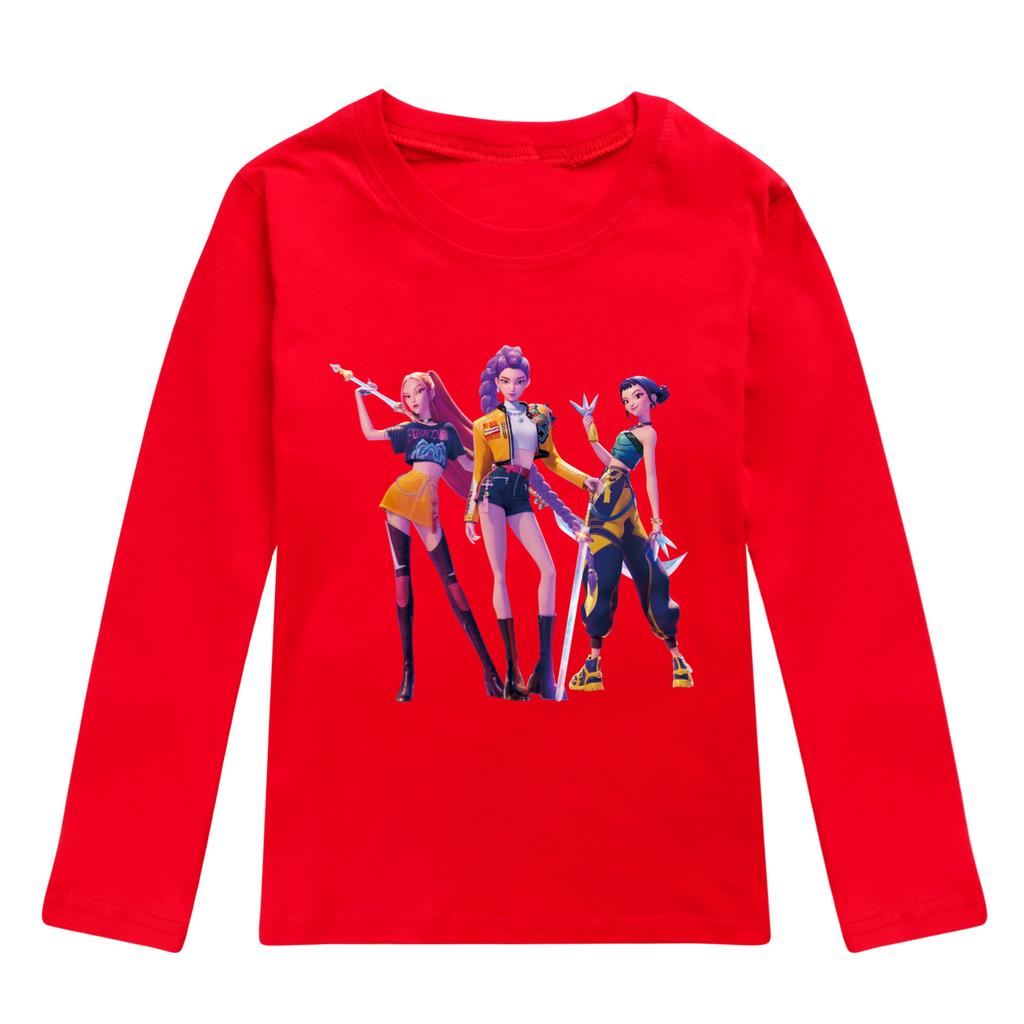 KPop Demon Hunters Kids T-Shirt Long Sleeve O-Neck Casual Fashion Cartoon Loose Top for Boys And Girls