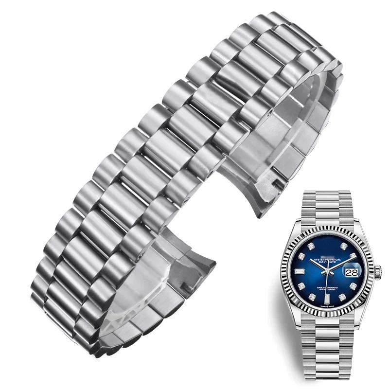 Accesorios de Acero Inoxidable Sólido para Relojes Correa de 20 mm 21 mm Para Rolex DATEJUST DAY-DATE OYSTERPERTUAL DATE Correas de Reloj Plateadas para Hombre