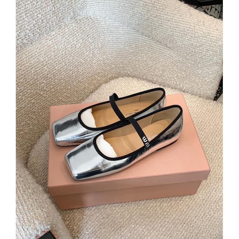 

Girl s greenhouse~ Square head flat ballet shoes women s Mary Jane single shoes 34 серебряный