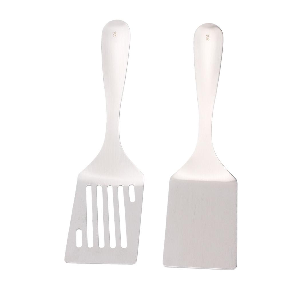 2 Pack Stainless Steel Spatulas Set Barbecue Slotted Turner Cooking Utensils for Kitchen Camping Grilling Frying