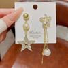 Five-pointed Star AB Asymmetric Super Flash Star Earrings Silver Needle Long Tassel Temperament Earrings Pearl Earrings