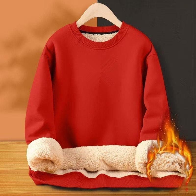 Men's Autumn Winter Thickened Fleece-Lined Round Neck Sweatshirt Casual Jacket Simple Solid Color Warm Protection Against Cold