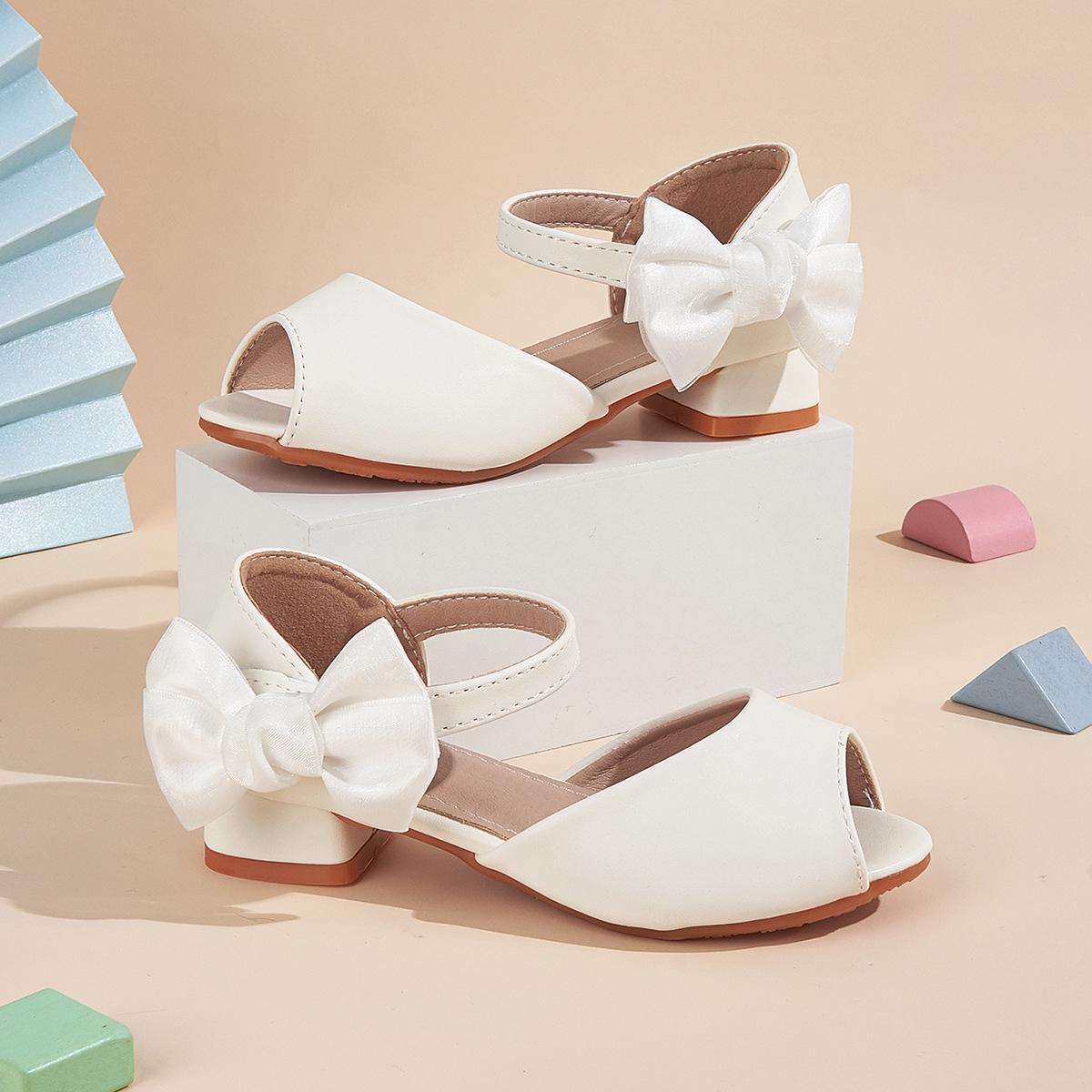 

Girls Summer Peep-Toe Bow Sandals with Chunky Heels - Breathable Princess Shoes 35 белый