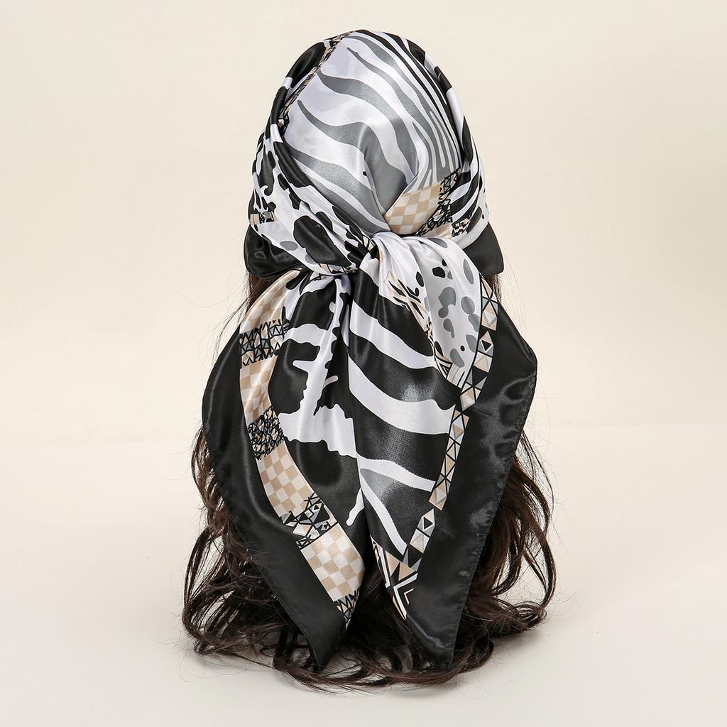 90*90cm Women Scarf Silk Feeling Hair Neck Square Brand Office Bandanna Muffler Waiter Flight Attendants Handkerchief Rings Wrap